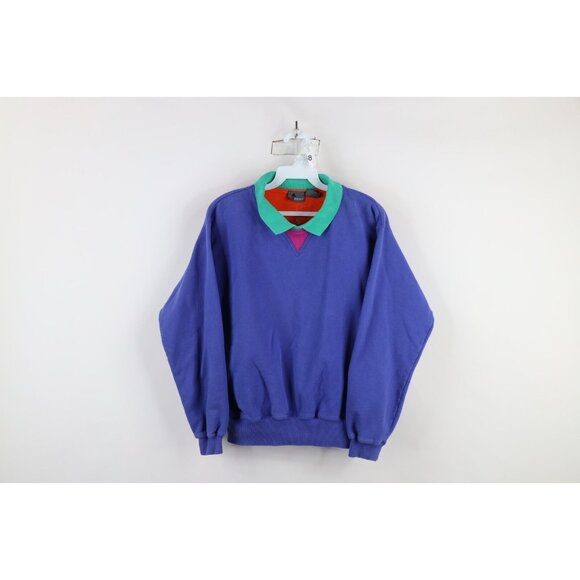 Vintage Tops - Vintage 90s Streetwear Womens Small Faded Blank Color Block Collared Sweatshirt